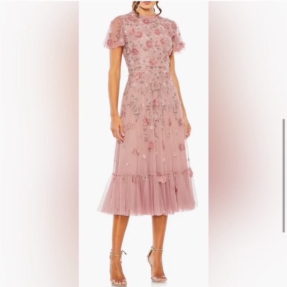 Mac Duggal Pink Embroidered Midi Dress - Picture 9 of 10